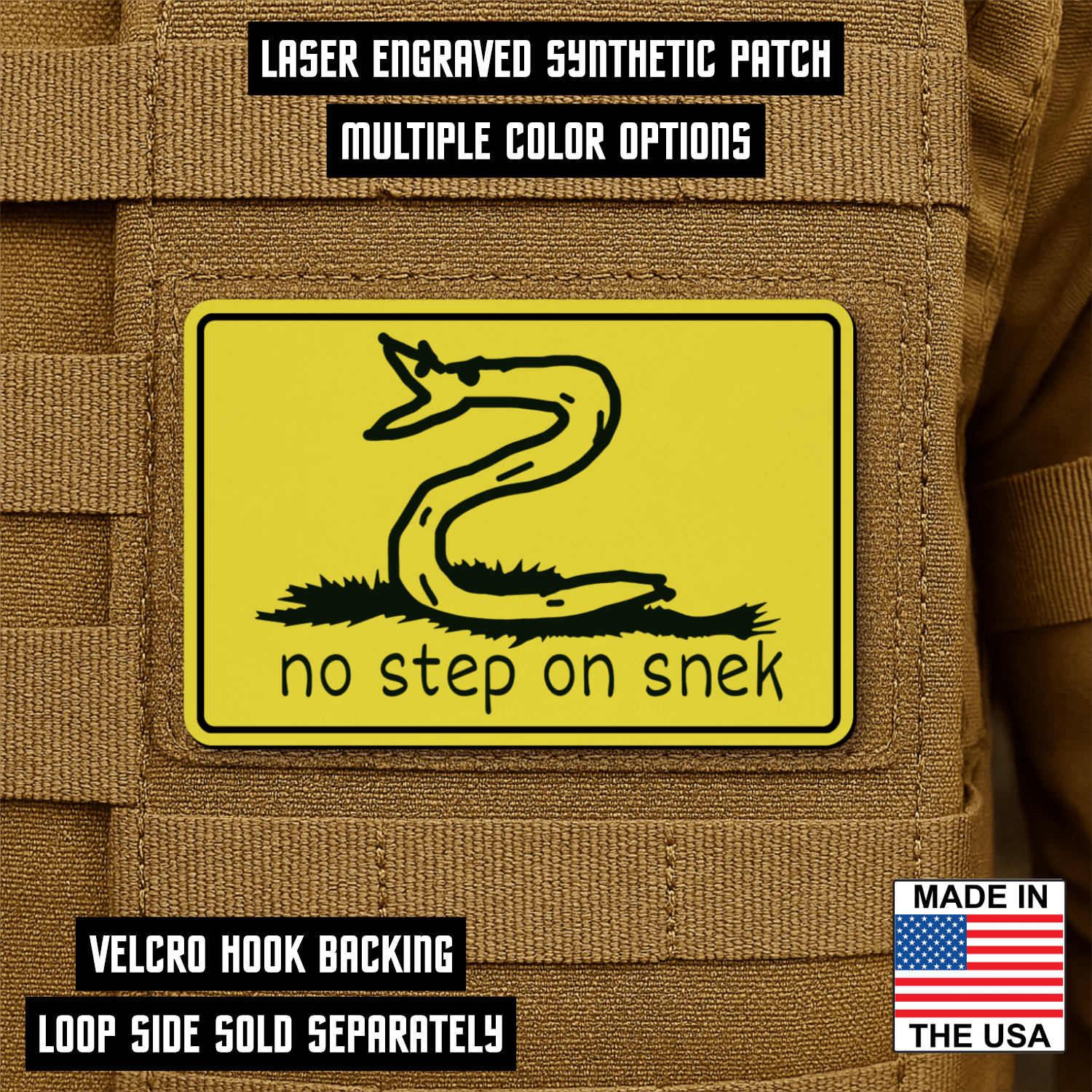 No Step On Snek Morale Patch 2"x3" Hook & Loop | Made in USA - LoneStar Adhesive