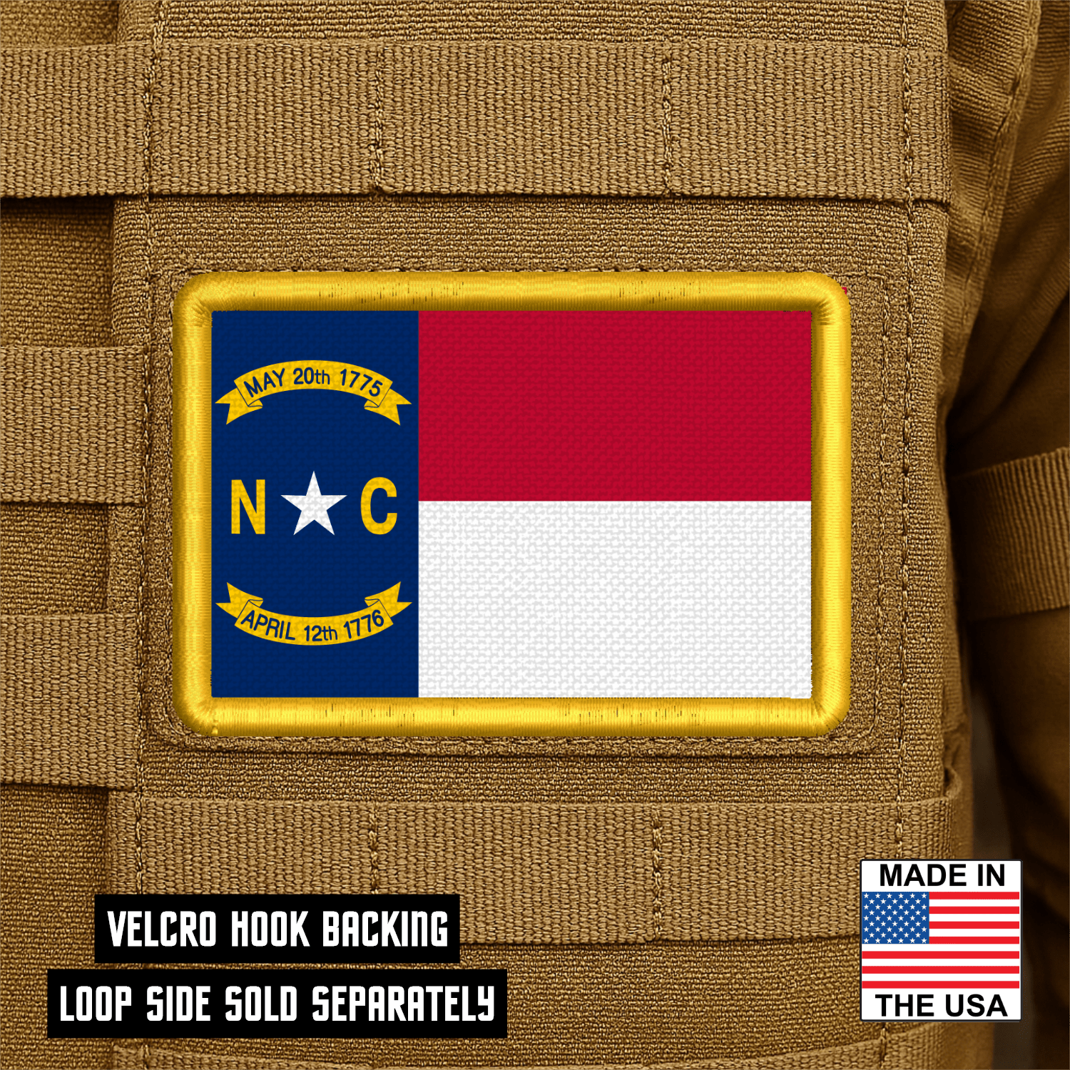 North Carolina State Flag Patch 2"x3" Hook & Loop | Made in USA | Pro - Print Full Color & Tactical Options - LoneStar Adhesive