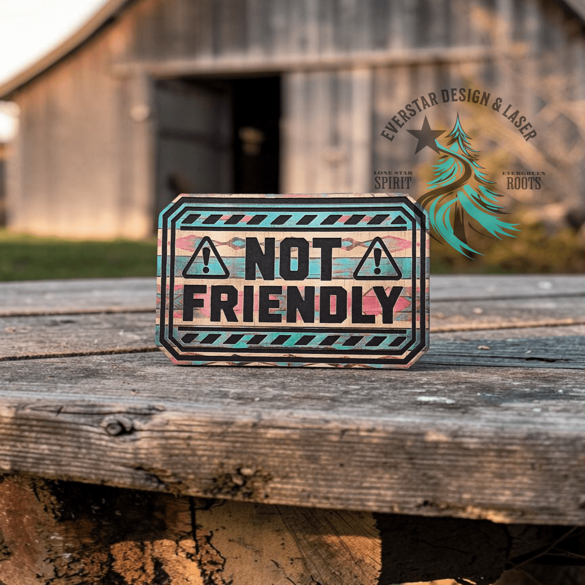 Not Friendly UV Printed Retro Rodeo Leather Patch - LoneStar Adhesive