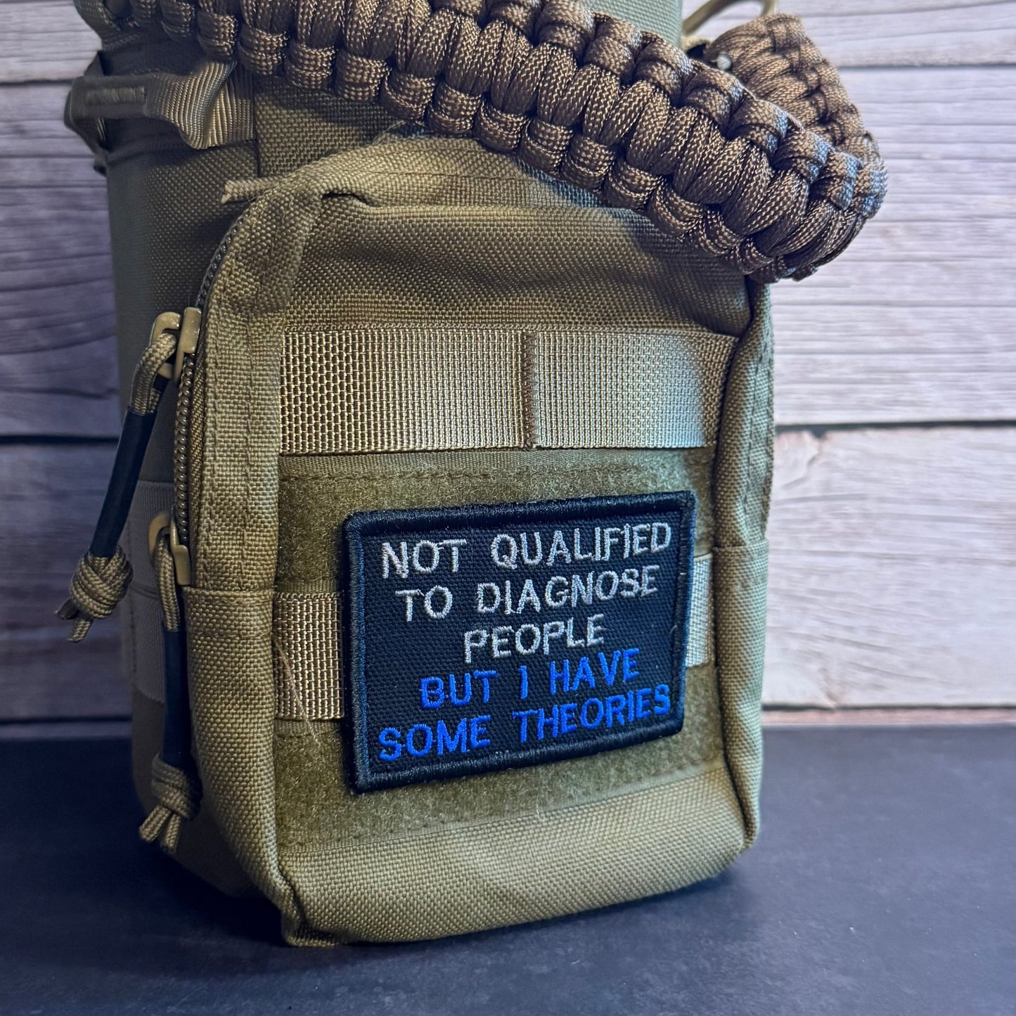 Not Qualified to Diagnose People, But I Have Theories Funny Morale Patch | Made in USA | VELCRO® Brand Hook Backing - LoneStar Adhesive