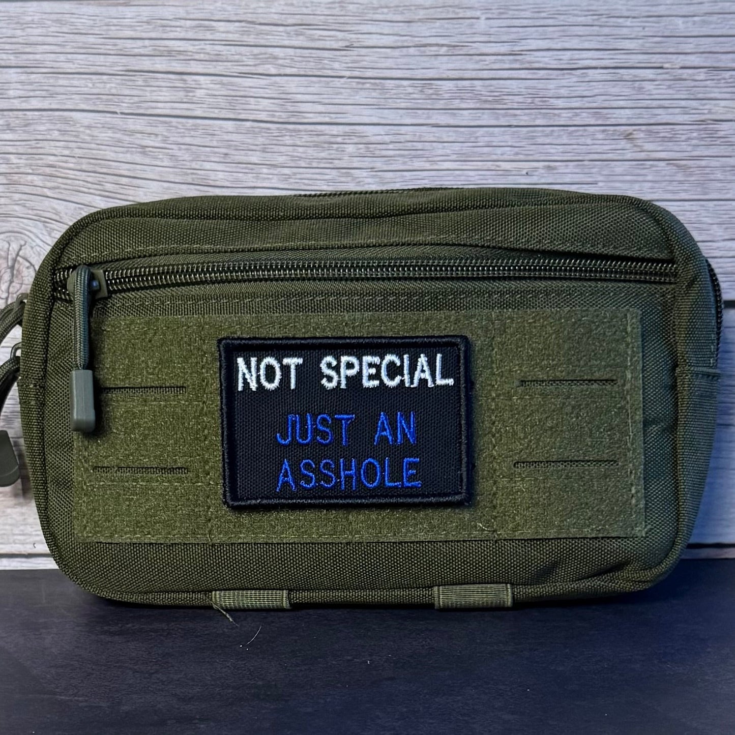 Not Special, Just An Asshole Funny Morale Patch, 2x3" | Made in USA | VELCRO® Brand Hook Backing - LoneStar Adhesive