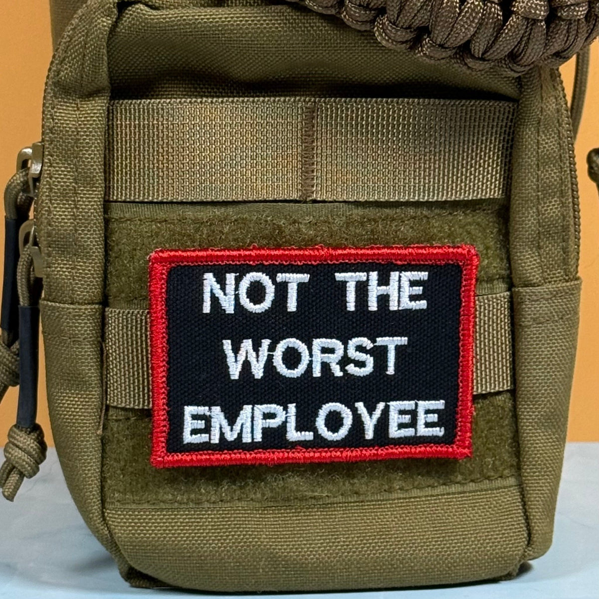 Not The Worst Employee Funny Morale Patch, 2x3" | Made in USA | VELCRO® Brand Hook Backing - LoneStar Adhesive