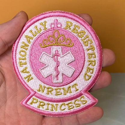 NREMT Princess Funny Medic Embroidered Morale Patch, 3.3x4" | VELCRO® Brand Hook Backing - #LoneStar Adhesive#