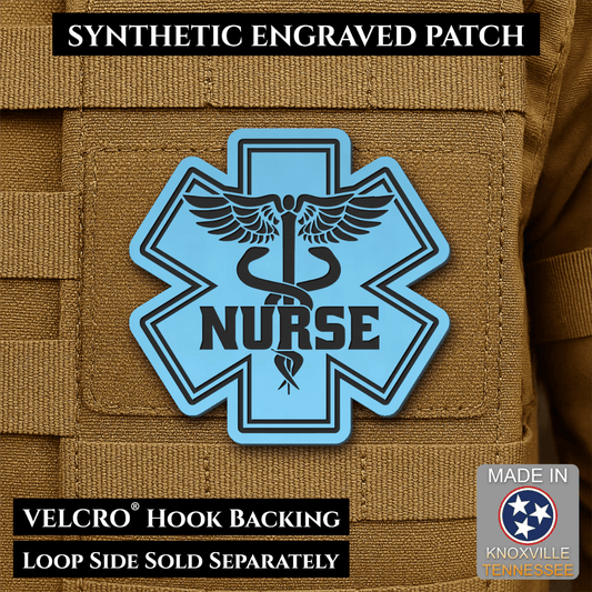 Front design and hook backing of Nurse - Star of Life patch in sky blue