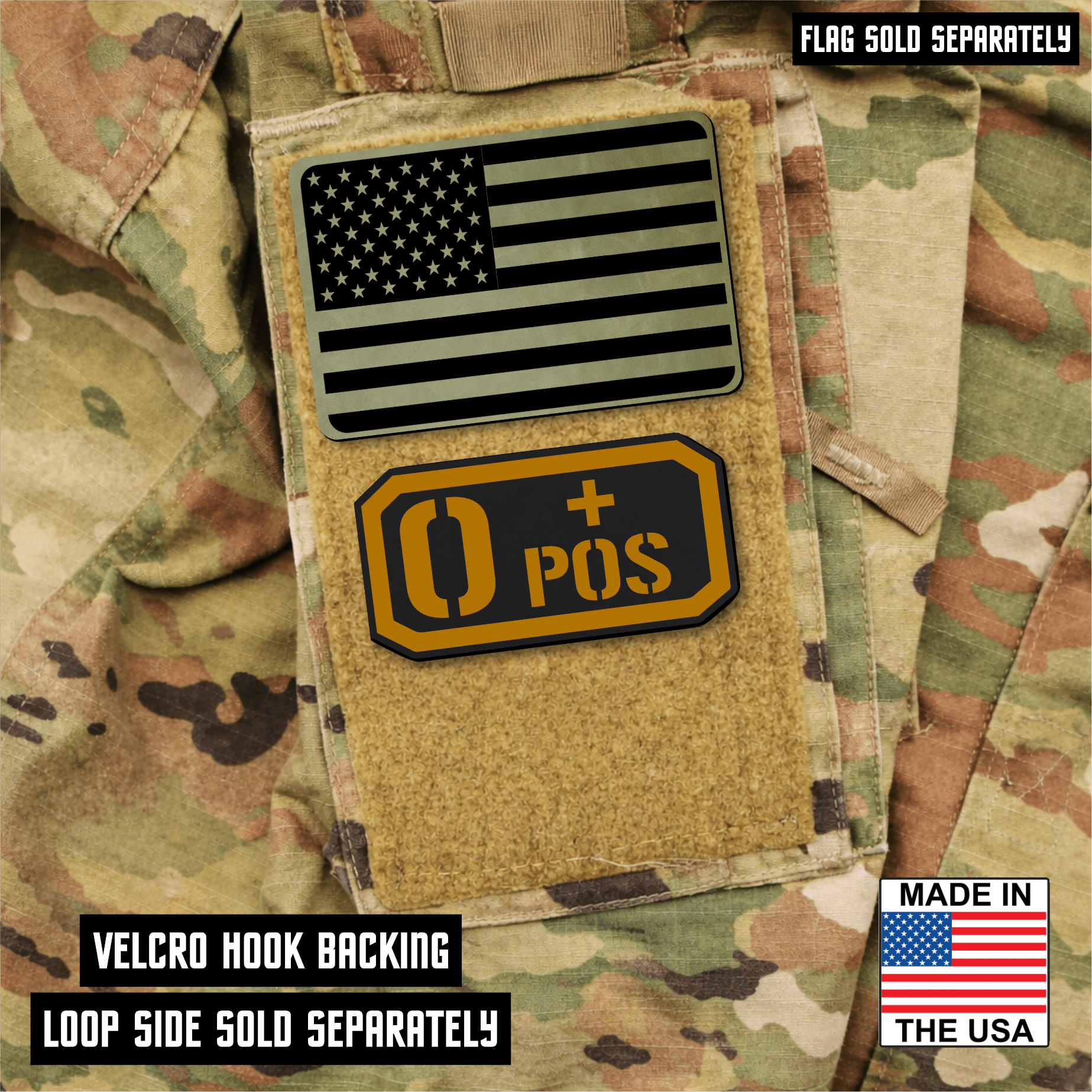 O Positive Blood Type Patch – Engraved Synthetic Material 1.25" x 2.5" Hook & Loop | 24 Color Options - LoneStar Adhesive