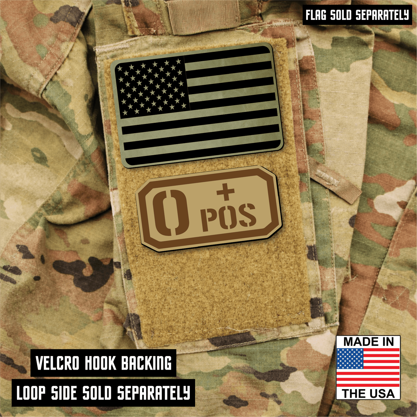 O Positive Blood Type Patch – Engraved Synthetic Material 1.25" x 2.5" Hook & Loop | 24 Color Options - LoneStar Adhesive
