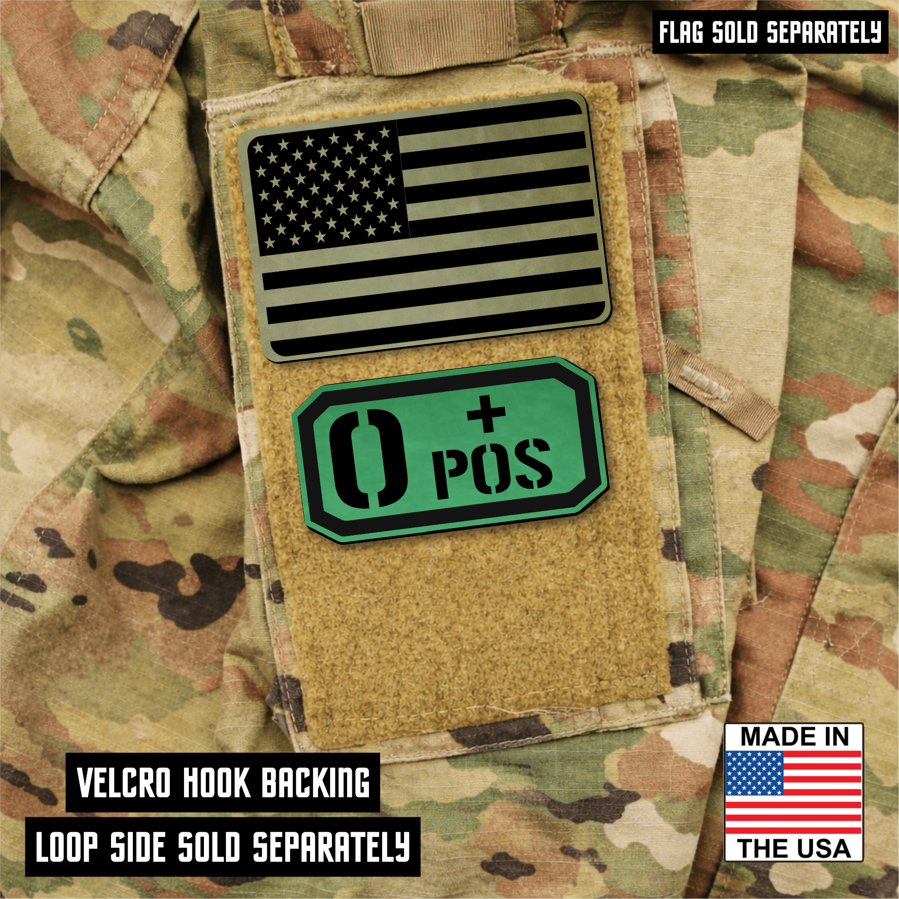 O Positive Blood Type Patch – Engraved Synthetic Material 1.25" x 2.5" Hook & Loop | 24 Color Options - LoneStar Adhesive