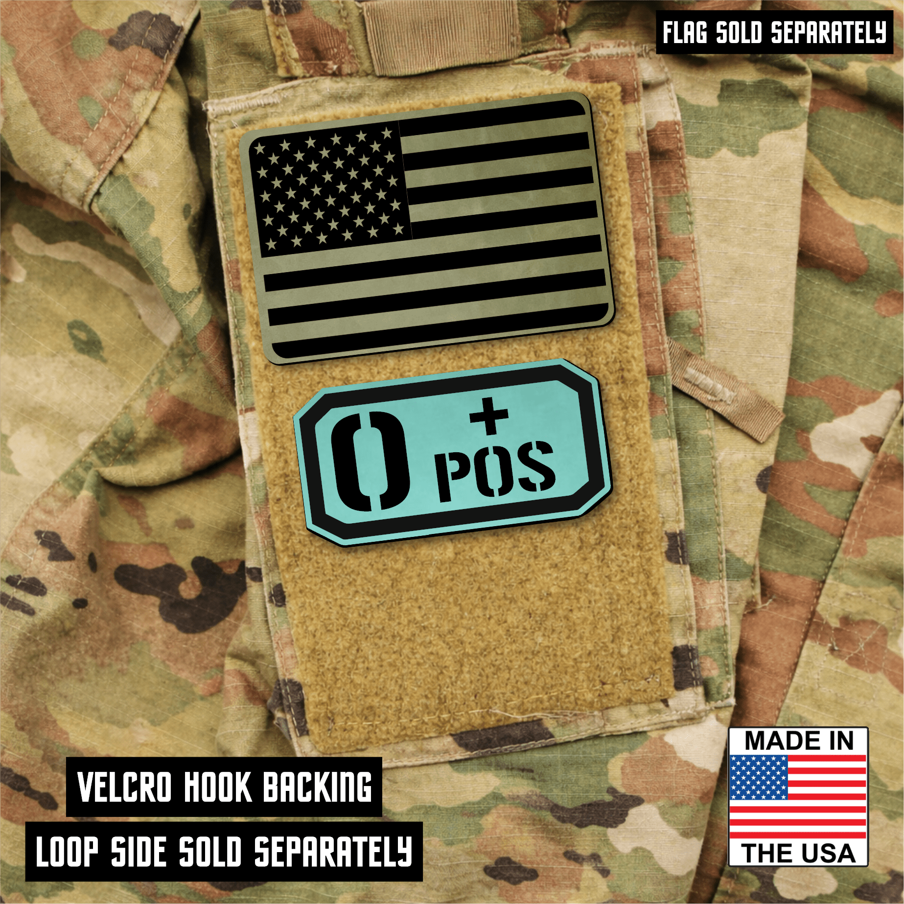 O Positive Blood Type Patch – Engraved Synthetic Material 1.25" x 2.5" Hook & Loop | 24 Color Options - LoneStar Adhesive