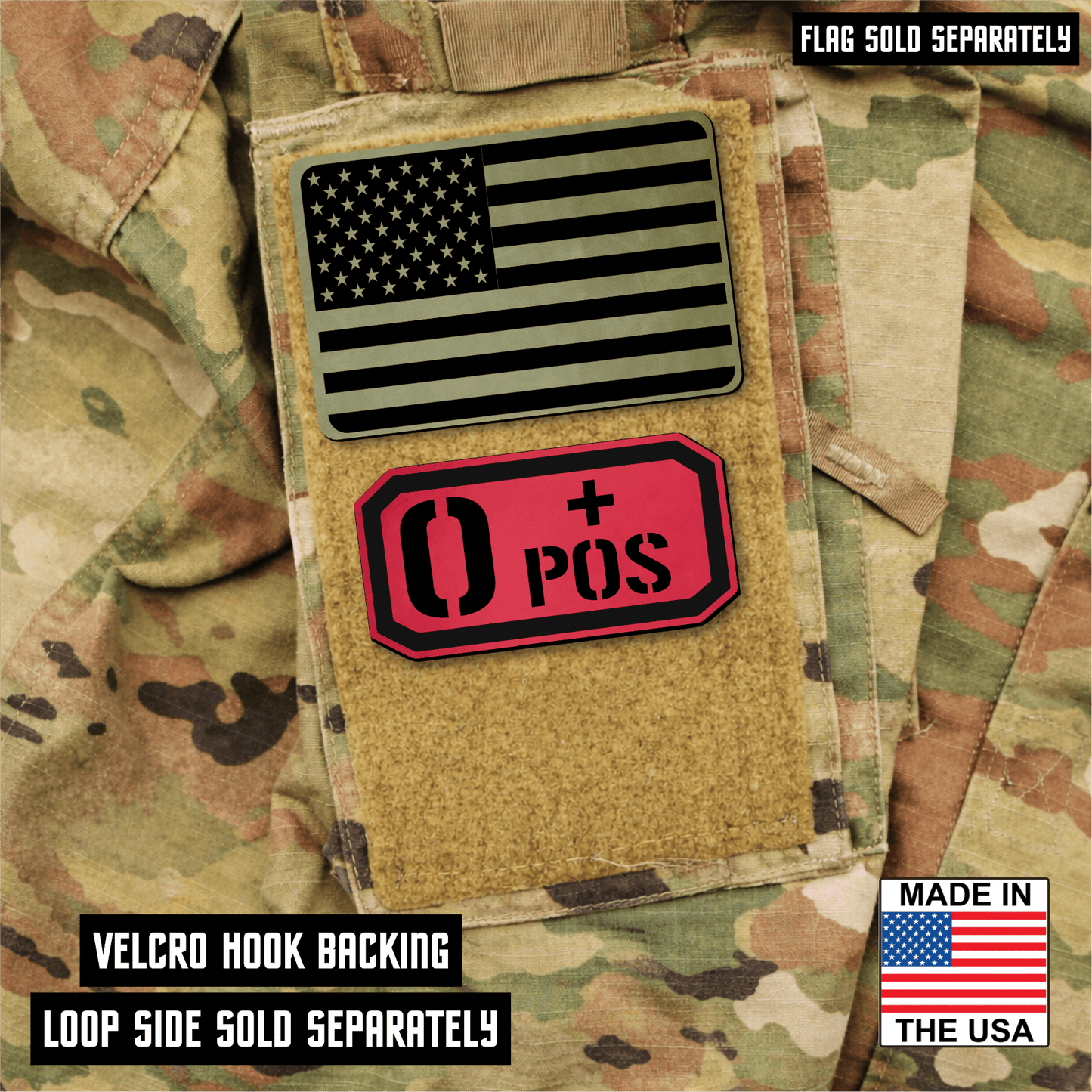 O Positive Blood Type Patch – Engraved Synthetic Material 1.25" x 2.5" Hook & Loop | 24 Color Options - LoneStar Adhesive