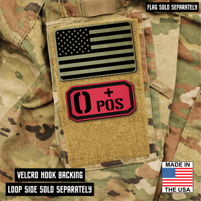 O Positive Blood Type Patch – Engraved Synthetic Material 1.25" x 2.5" Hook & Loop | 24 Color Options - LoneStar Adhesive