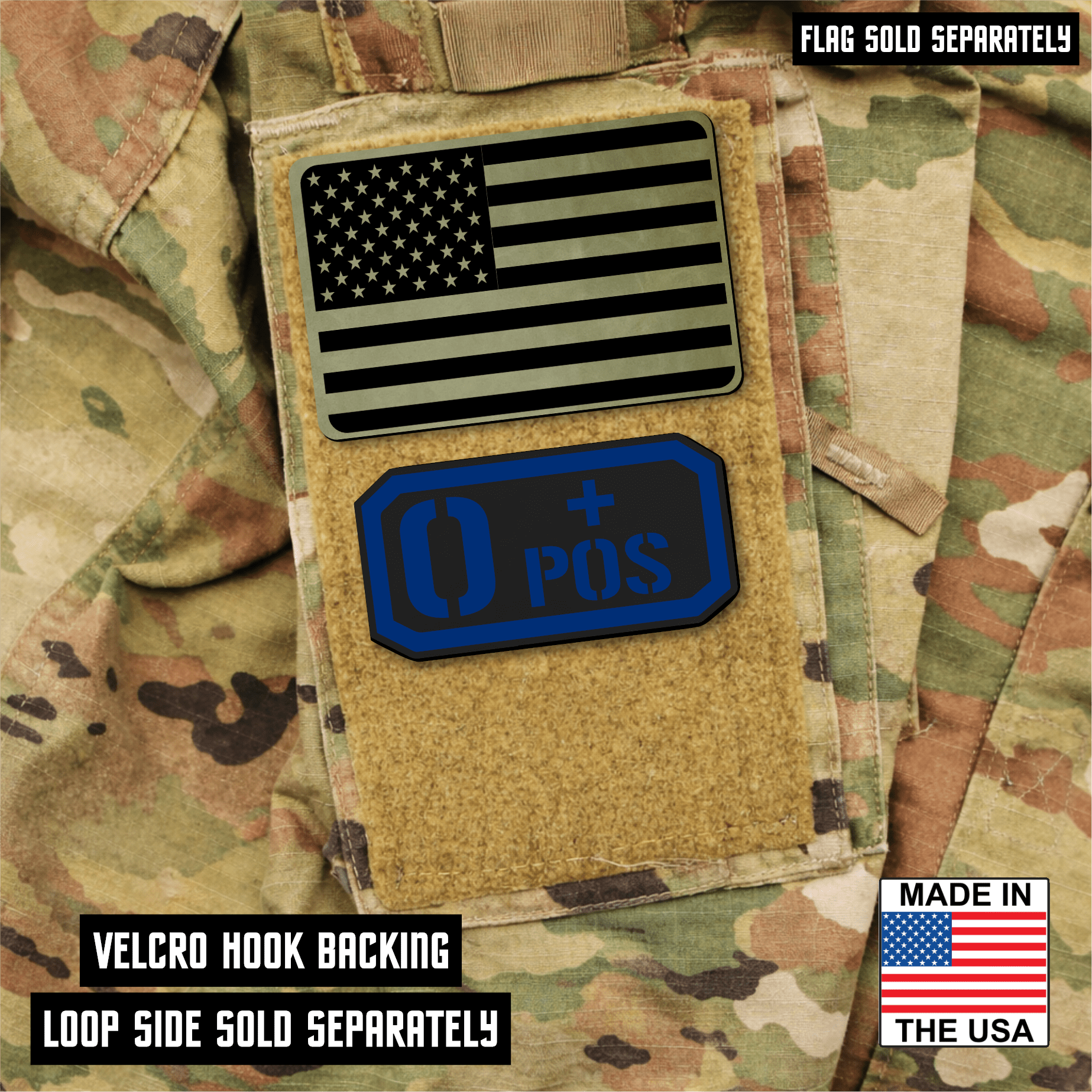 O Positive Blood Type Patch – Engraved Synthetic Material 1.25" x 2.5" Hook & Loop | 24 Color Options - LoneStar Adhesive