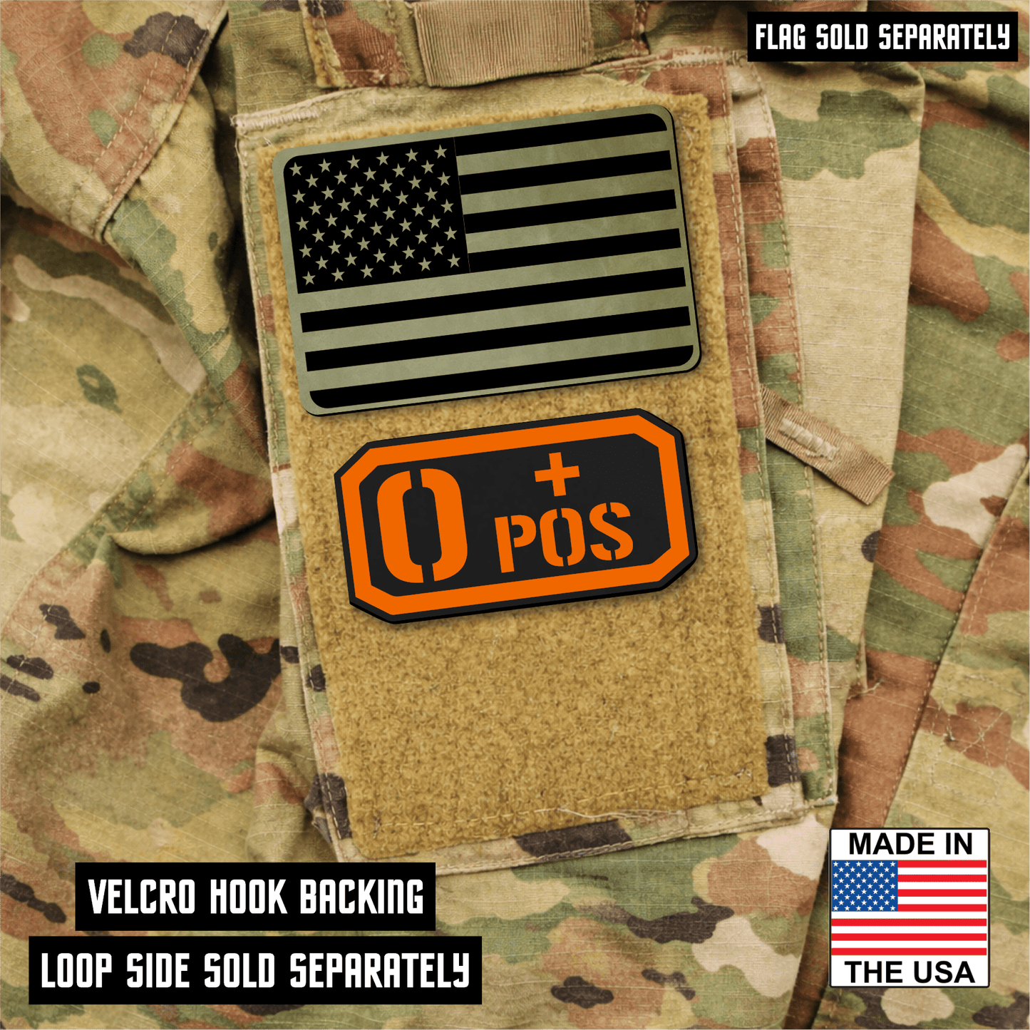 O Positive Blood Type Patch – Engraved Synthetic Material 1.25" x 2.5" Hook & Loop | 24 Color Options - LoneStar Adhesive