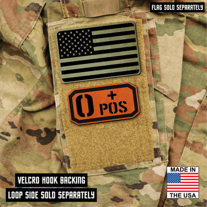 O Positive Blood Type Patch – Engraved Synthetic Material 1.25" x 2.5" Hook & Loop | 24 Color Options - LoneStar Adhesive