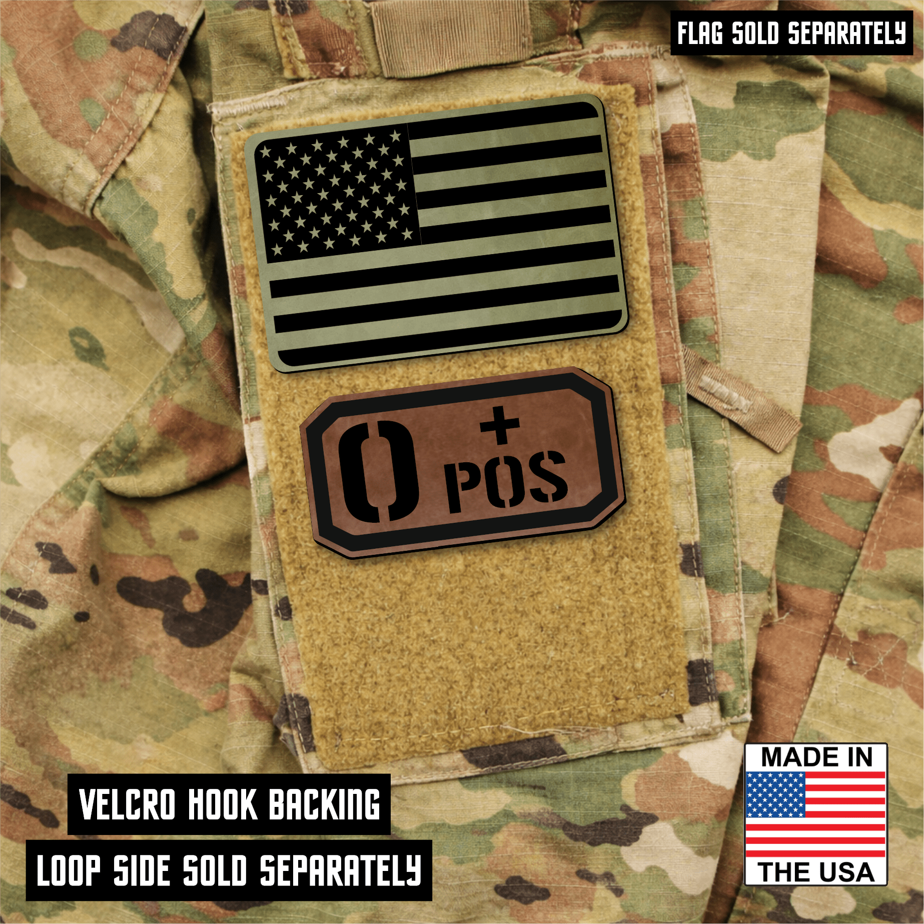 O Positive Blood Type Patch – Engraved Synthetic Material 1.25" x 2.5" Hook & Loop | 24 Color Options - LoneStar Adhesive