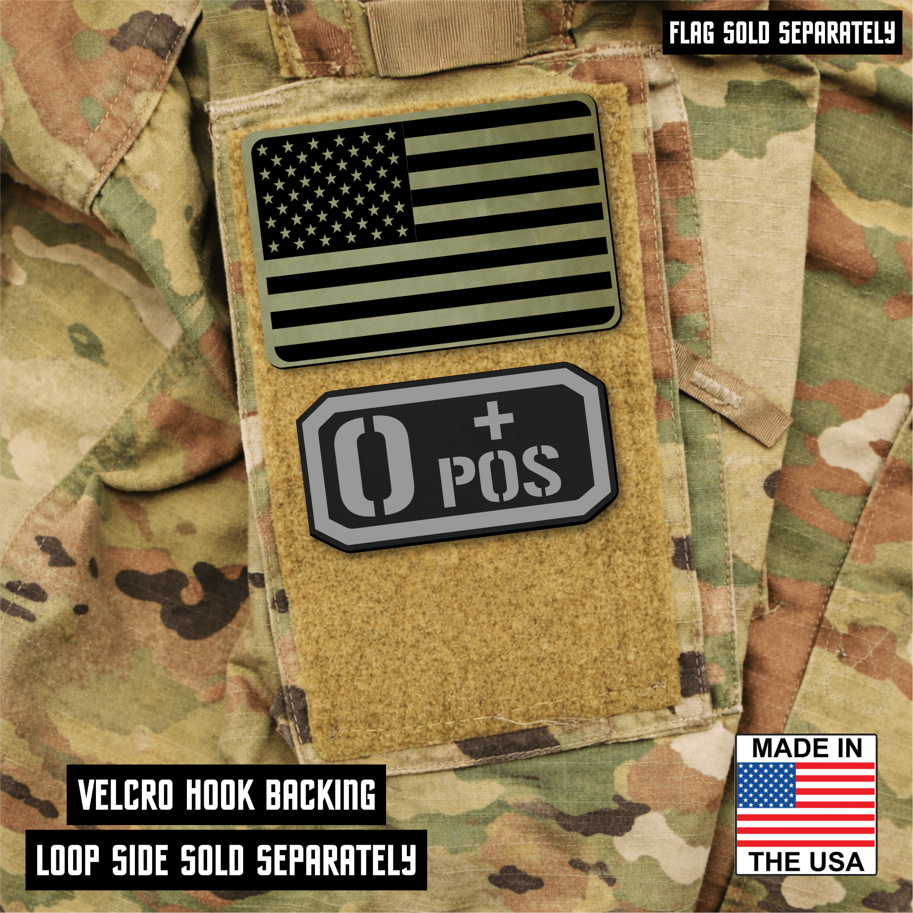 O Positive Blood Type Patch – Engraved Synthetic Material 1.25" x 2.5" Hook & Loop | 24 Color Options - LoneStar Adhesive