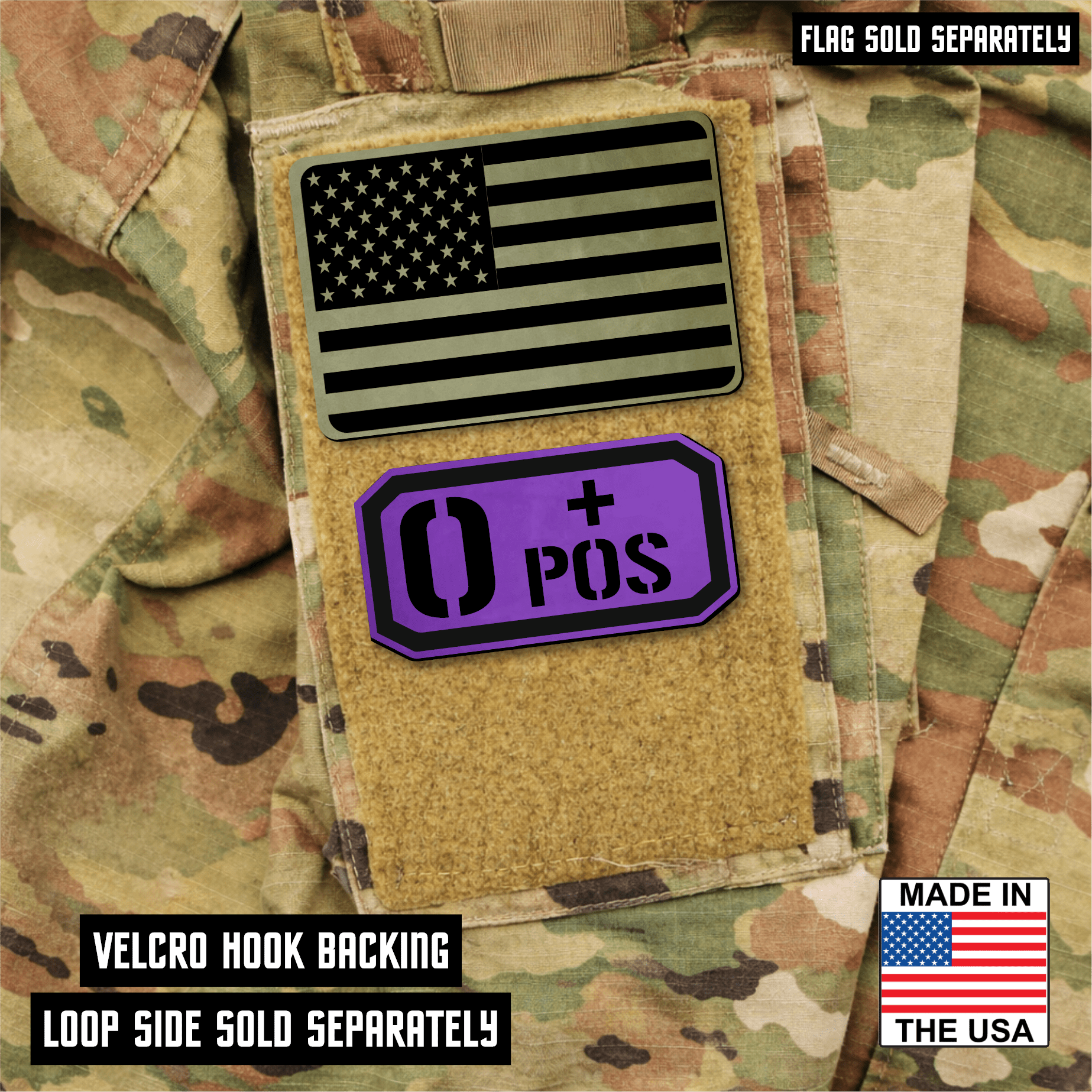 O Positive Blood Type Patch – Engraved Synthetic Material 1.25" x 2.5" Hook & Loop | 24 Color Options - LoneStar Adhesive