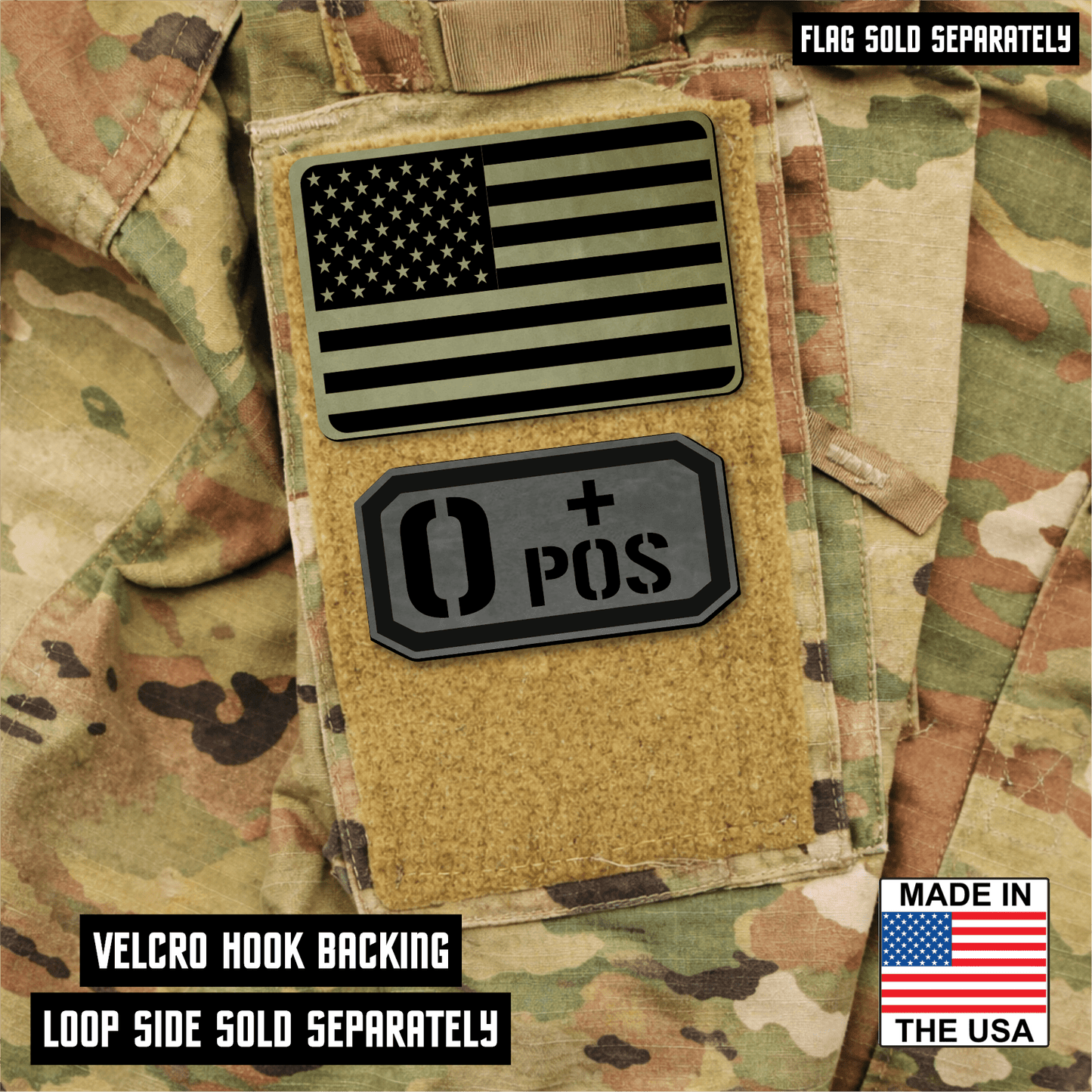 O Positive Blood Type Patch – Engraved Synthetic Material 1.25" x 2.5" Hook & Loop | 24 Color Options - LoneStar Adhesive
