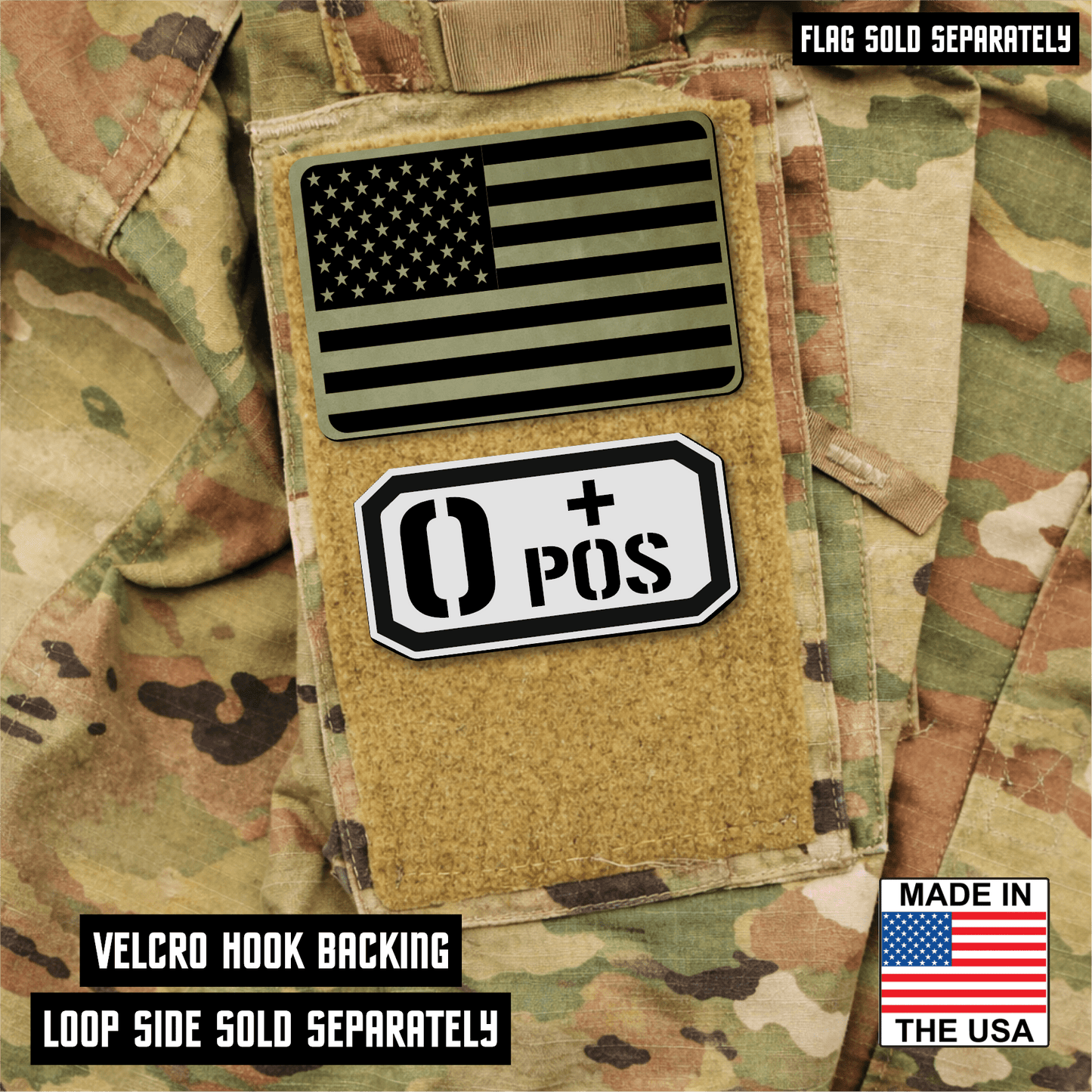 O Positive Blood Type Patch – Engraved Synthetic Material 1.25" x 2.5" Hook & Loop | 24 Color Options - LoneStar Adhesive