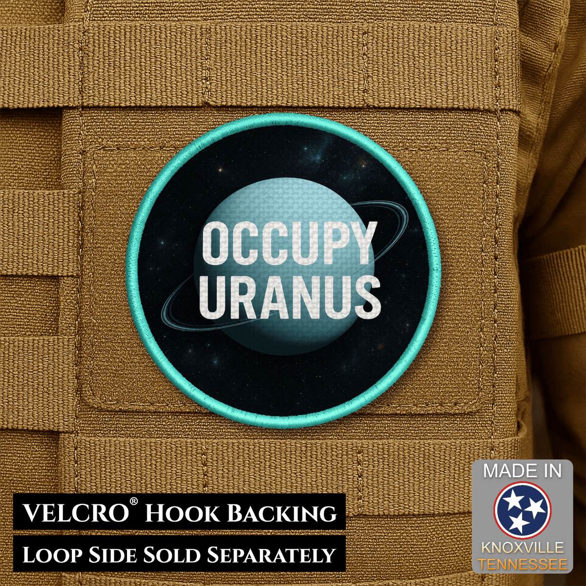 Occupy Uranus Funny Gas Giant Morale Patch, 3" Round | Made in USA | VELCRO® Brand Hook Backing - #LoneStar Adhesive#