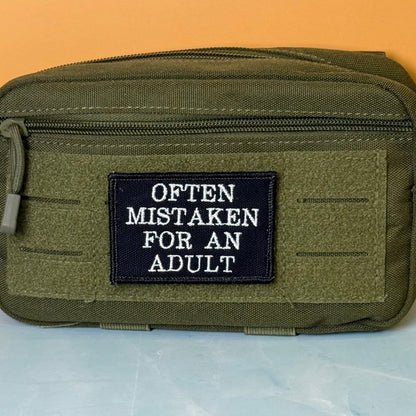 Often Mistaken For An Adult Funny Morale Patch, 2x3" | Made in USA | VELCRO® Brand Hook Backing - #LoneStar Adhesive#
