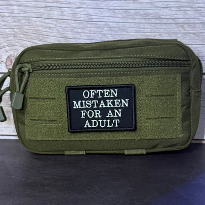 Often Mistaken For An Adult Funny Morale Patch, 2x3" | Made in USA | VELCRO® Brand Hook Backing - LoneStar Adhesive