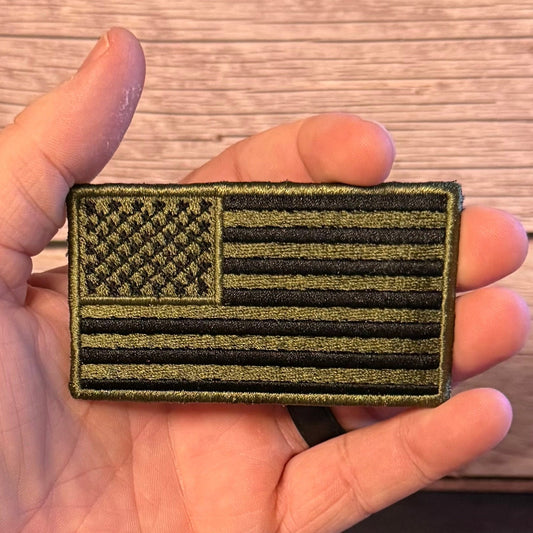 Olive OD Green Tactical American Flag Patch, 2x3.5" | Made in USA | VELCRO® Brand Hook Backing - LoneStar Adhesive