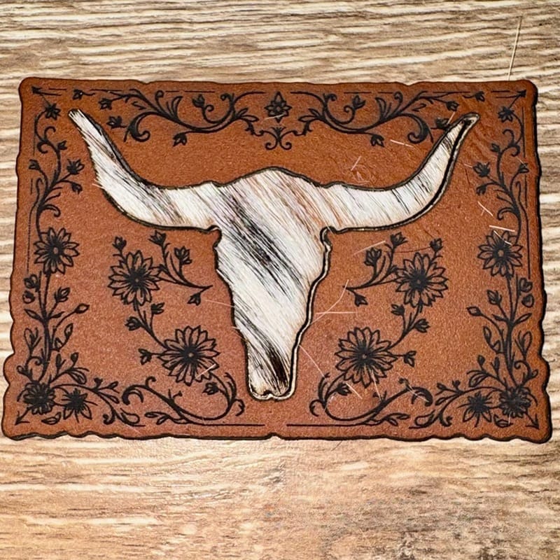 Bull-Headed Genuine Cowhide and Leatherette Iron-On Patch