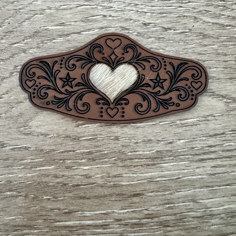 Genuine Cowhide Heart Filigree Scroll Iron-On Patch