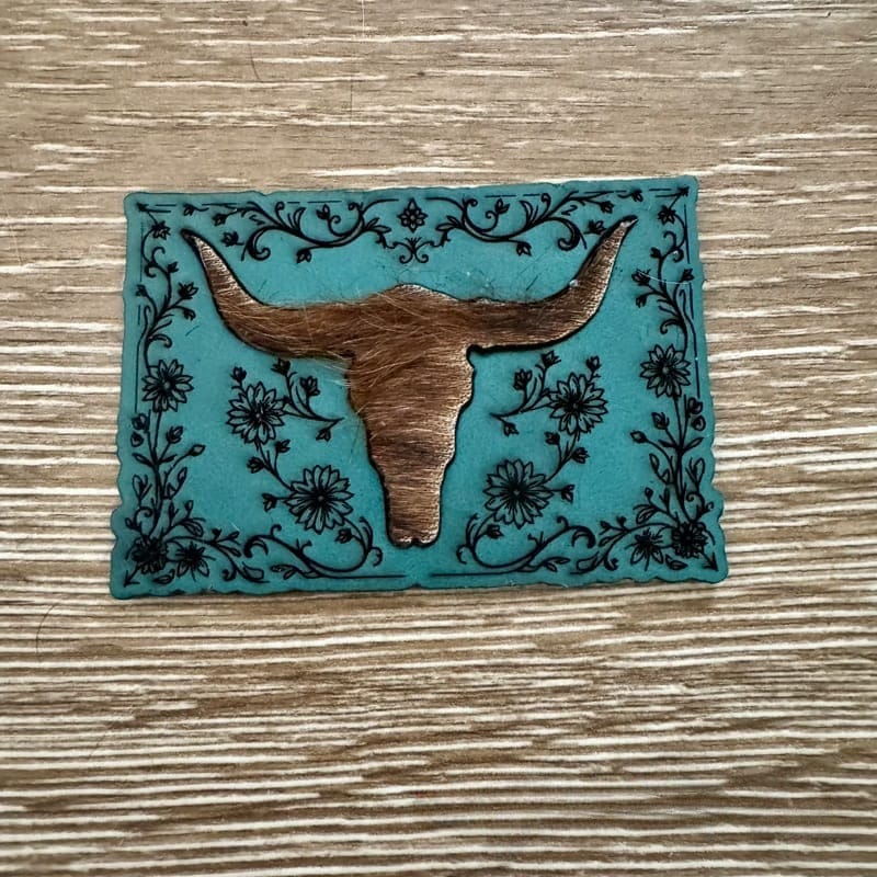 Teal Bull-Headed Genuine Cowhide and Leatherette Iron-On Patch