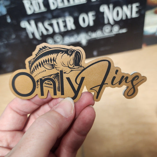 Only Fins Fishing (Saddle Tan) Engraved Leatherette Hat Patch - MR01 - LoneStar Adhesive