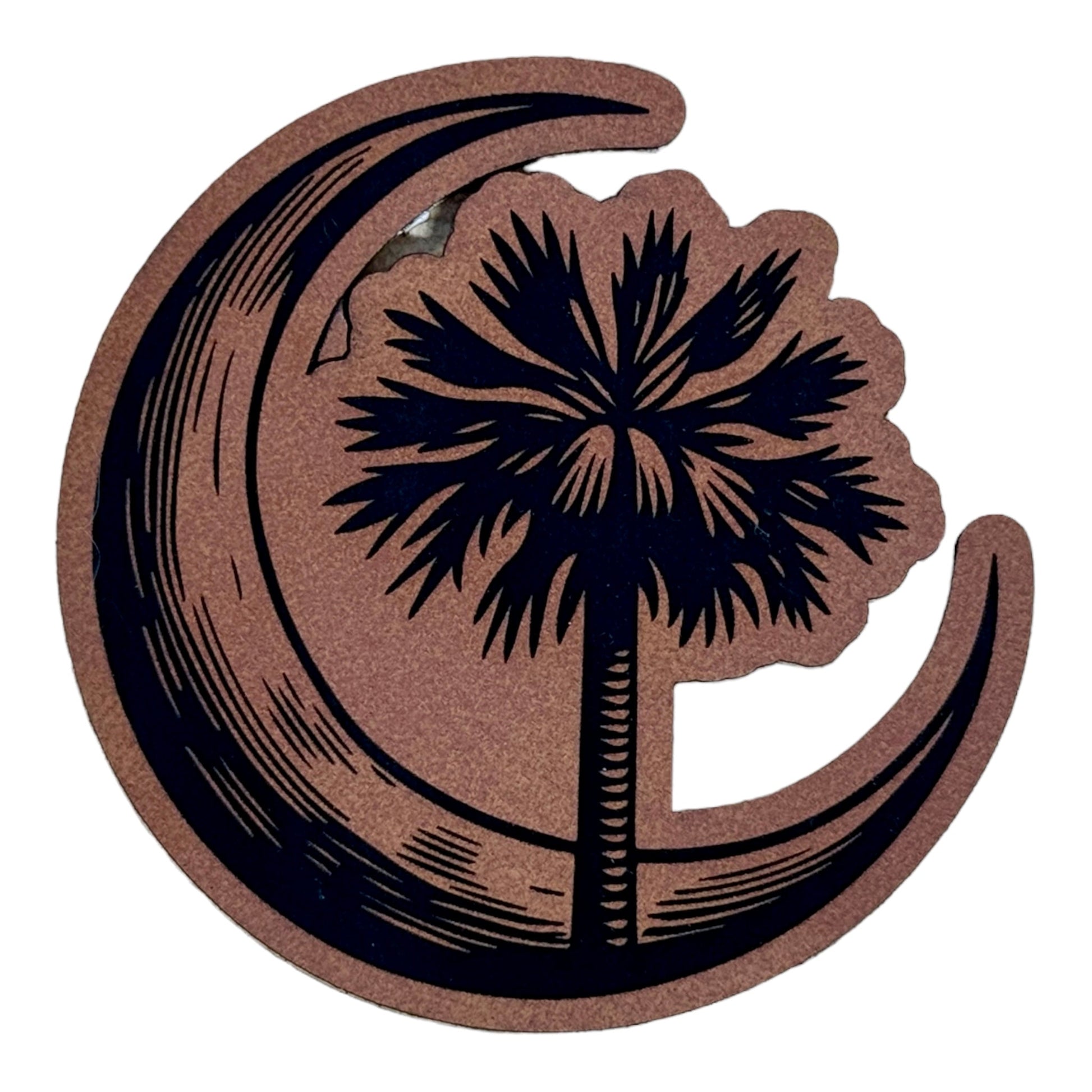 Palmetto Tree & Moon leatherette Patch - #LoneStar Adhesive#