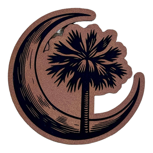 Palmetto Tree & Moon leatherette Patch - #LoneStar Adhesive#