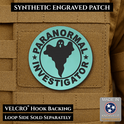Front design and hook backing of Paranormal Investigator patch in seafoam