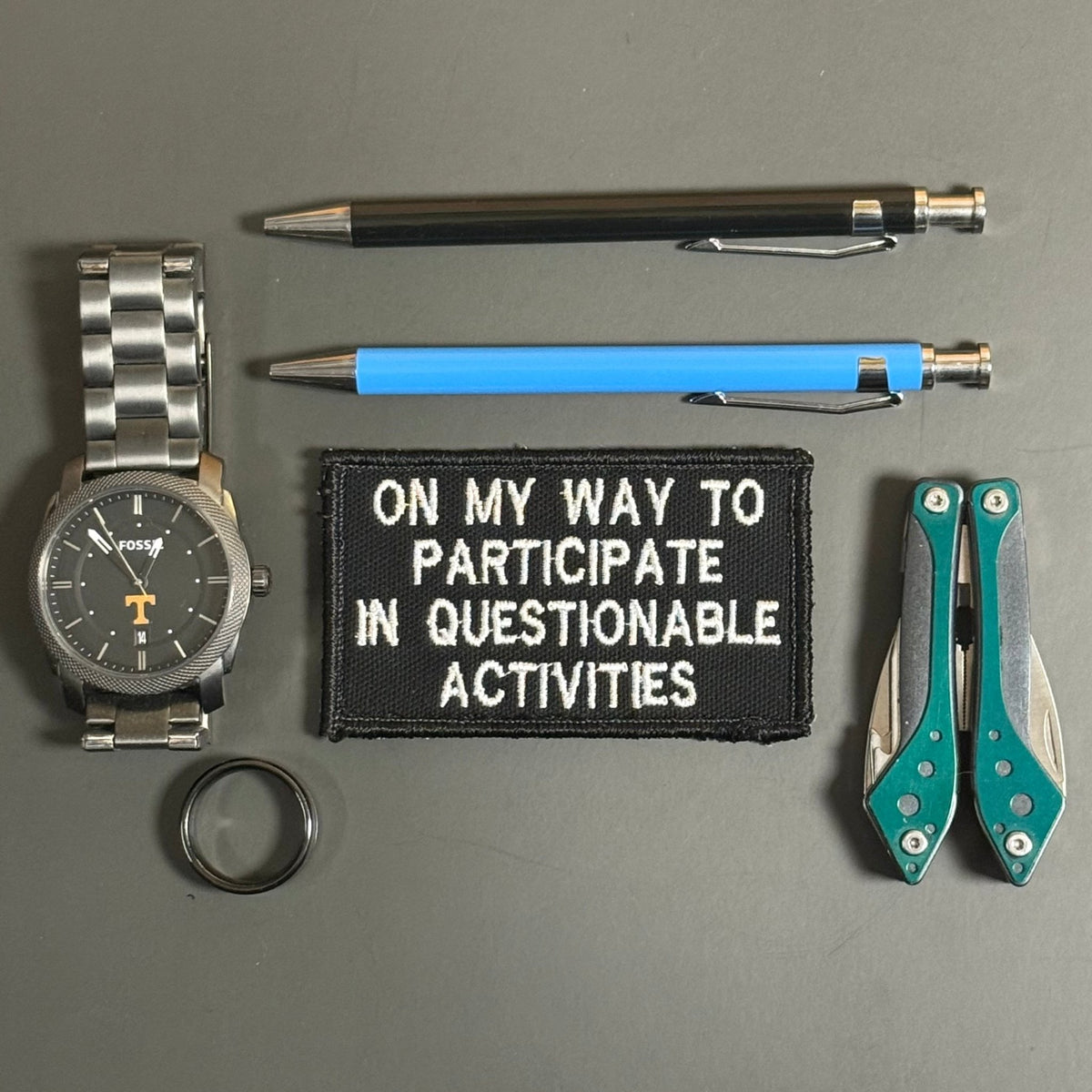Participate In Questionable Activities Funny Morale Patch, 2x3.5" | Made in USA | VELCRO® Brand Hook Backing - LoneStar Adhesive