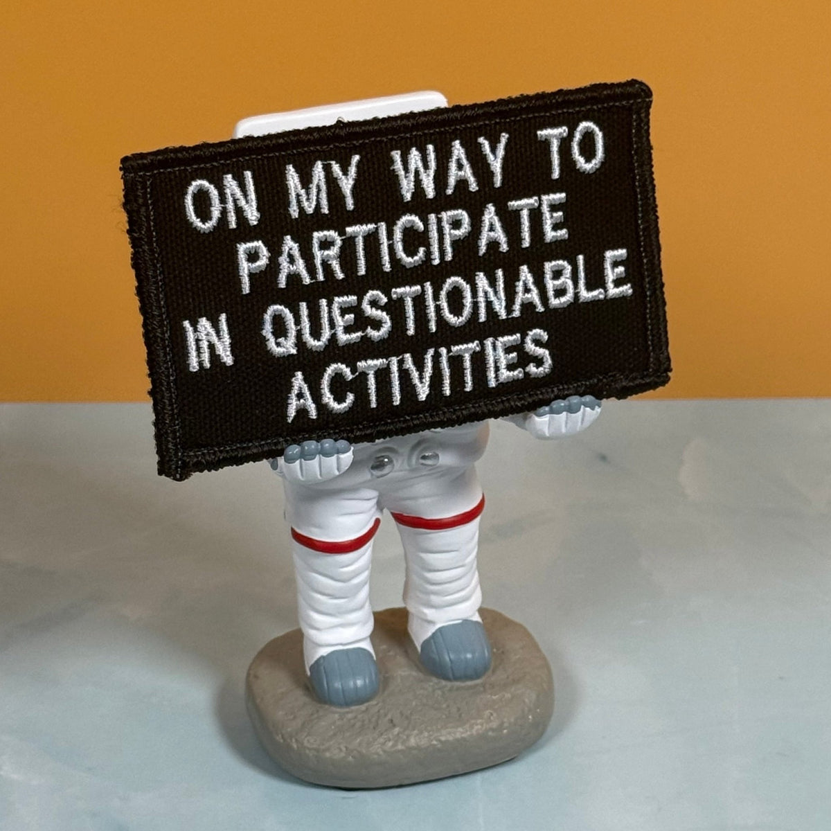 Participate In Questionable Activities Funny Morale Patch, 2x3.5" | Made in USA | VELCRO® Brand Hook Backing - LoneStar Adhesive