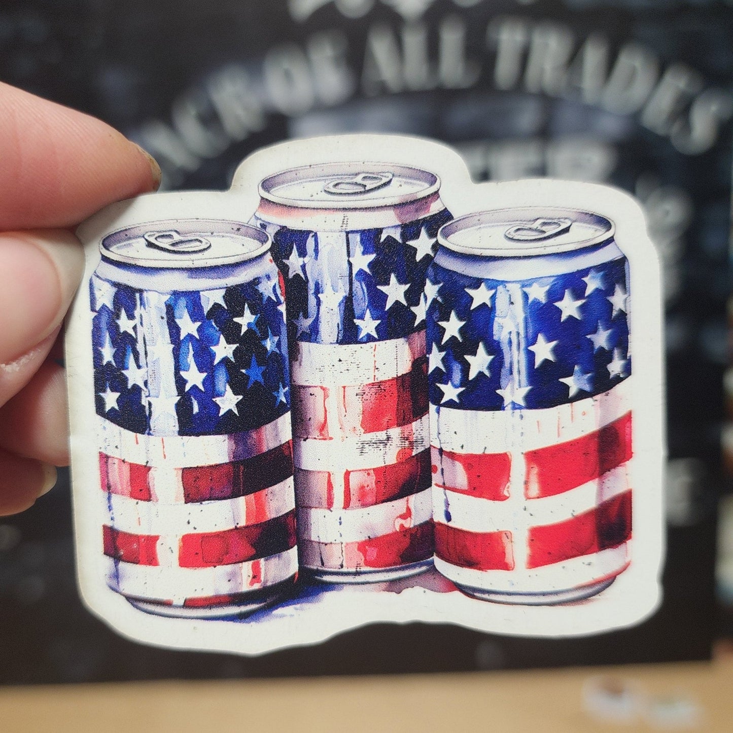 Patriotic Beer Can Trio UV Printed Leatherette Hat Patch - MR01 - LoneStar Adhesive