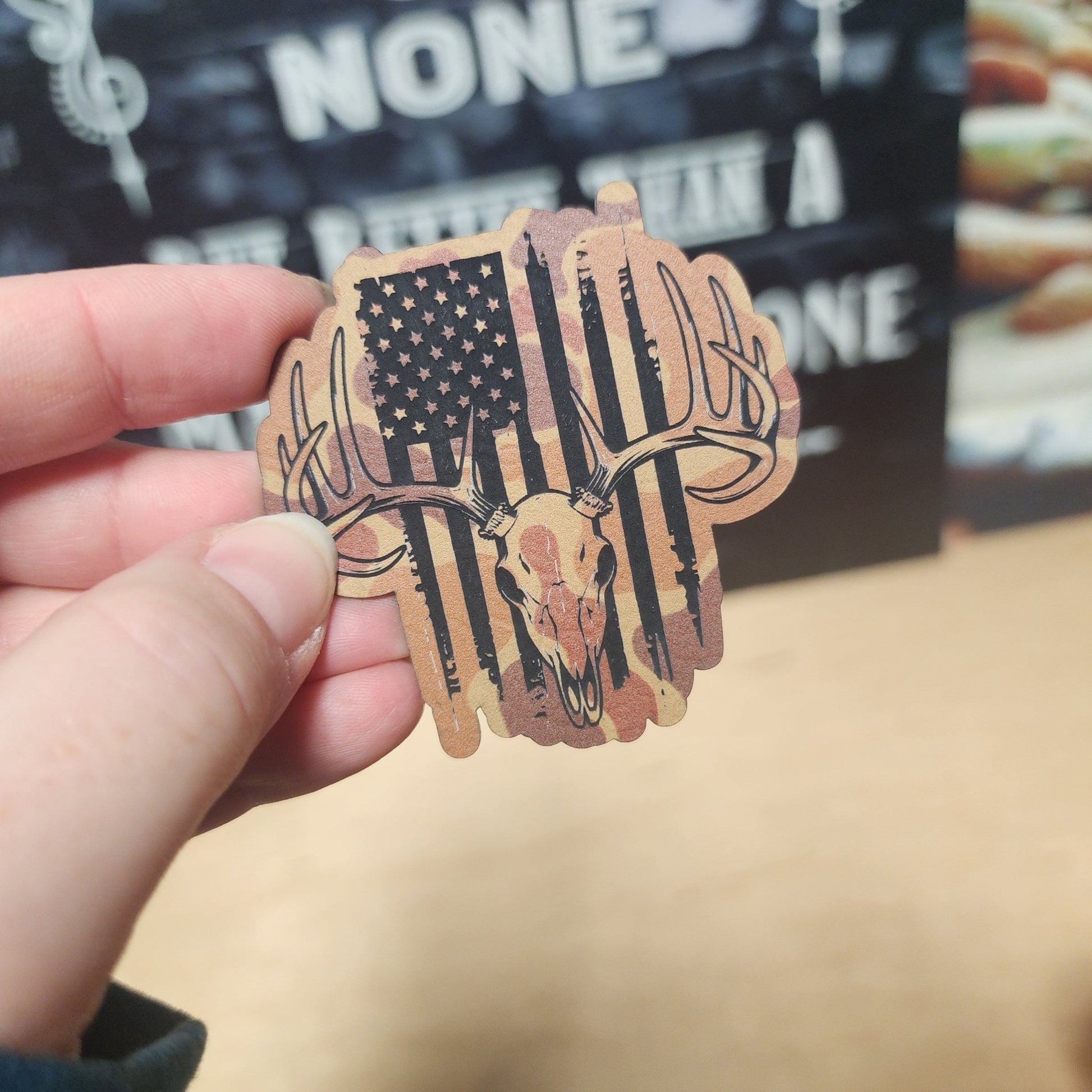 Patriotic Deer Skull (Drake Camo) Engraved Leatherette Hat Patch - MR01 - LoneStar Adhesive