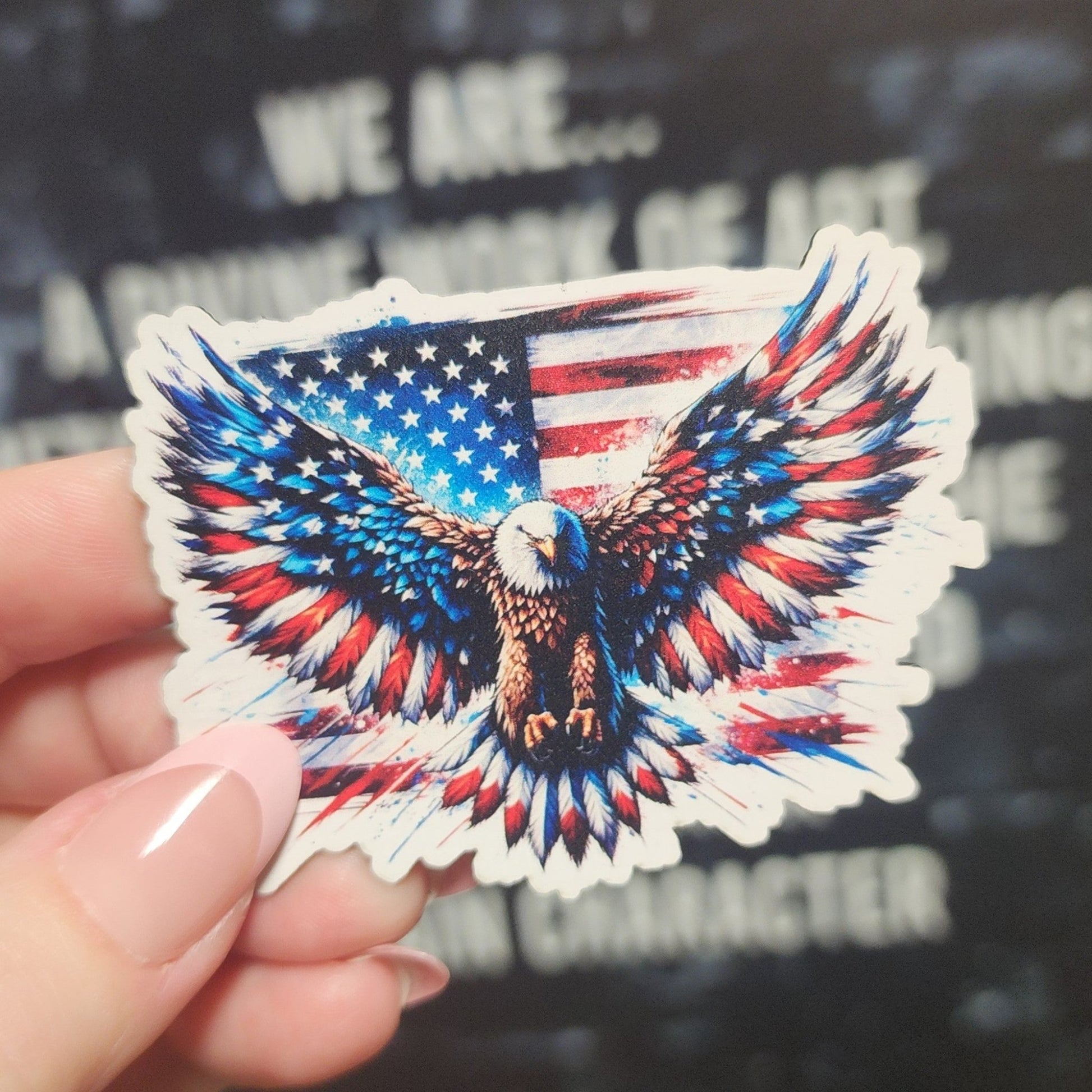 Patriotic Eagle and Flag UV Printed Leatherette Hat Patch - MR01 - LoneStar Adhesive