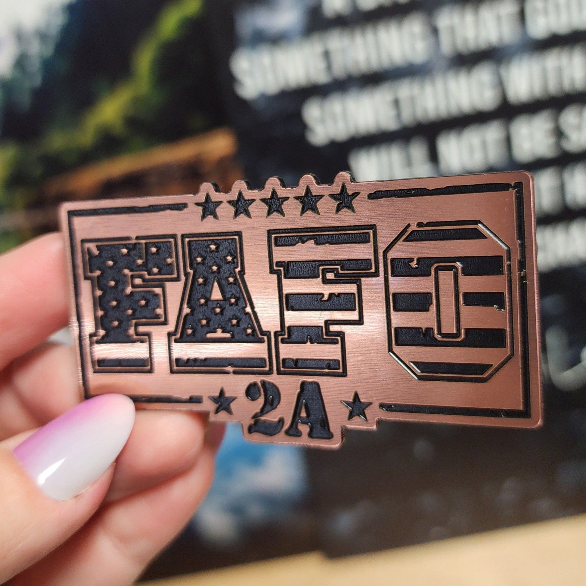 Patriotic Freedom FAFO Copper Engraved Leatherette Hat Patch - MR01 - LoneStar Adhesive