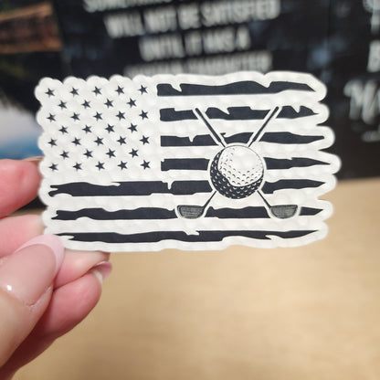 Patriotic Golf Flag Engraved Leatherette Hat Patch - MR01 - LoneStar Adhesive