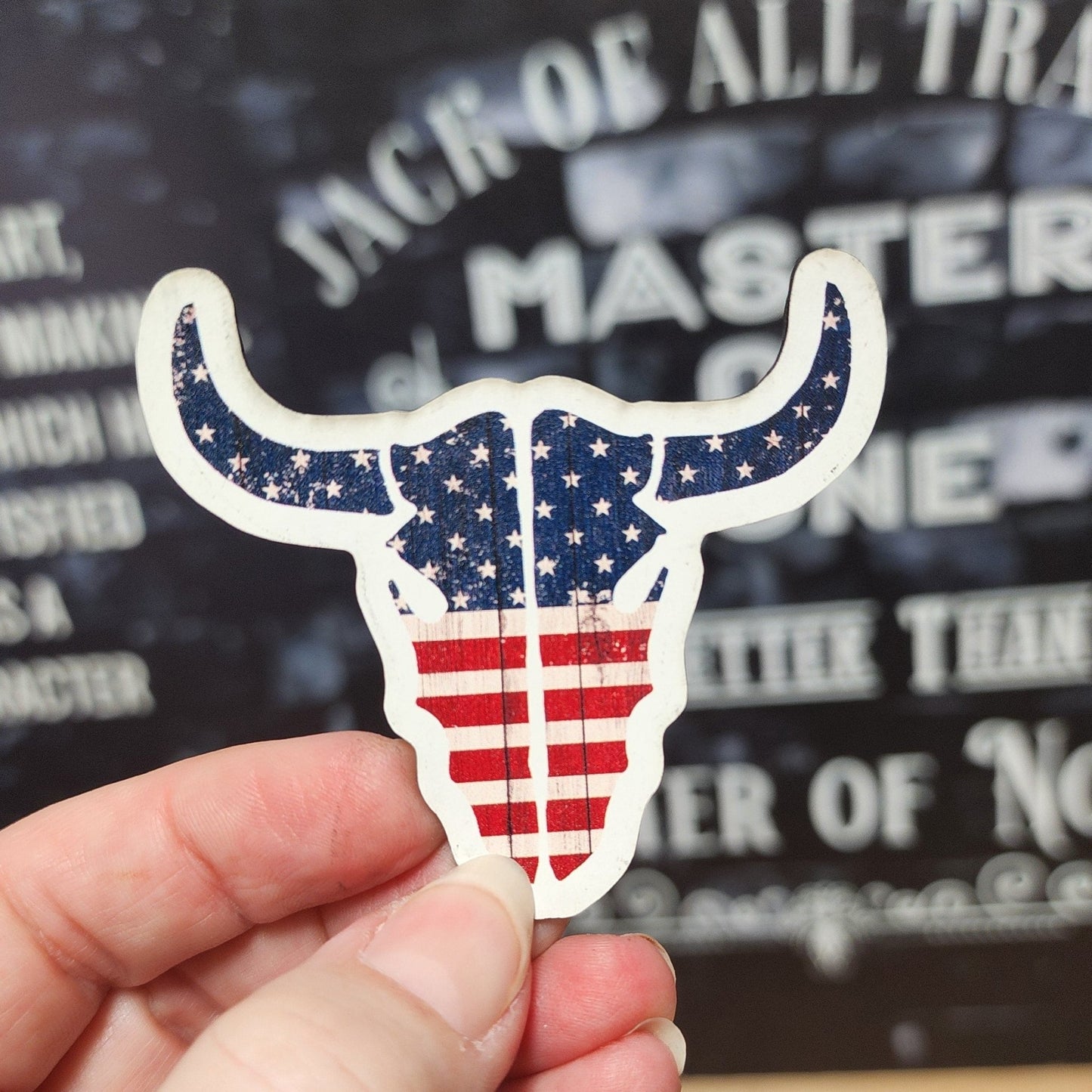 Patriotic Longhorn Skull UV Printed Leatherette Hat Patch - MR01 - LoneStar Adhesive