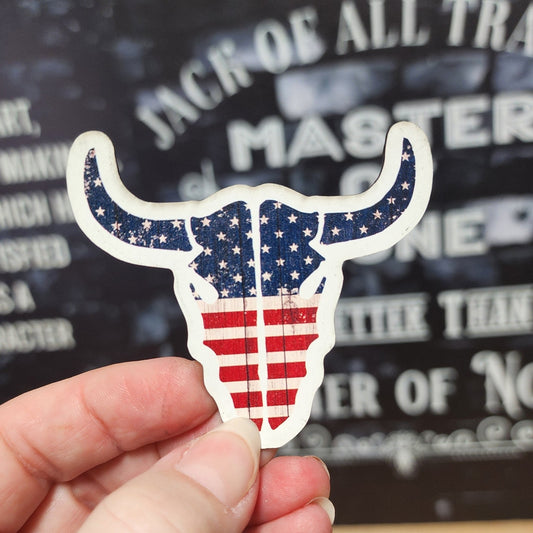 Patriotic Longhorn Skull UV Printed Leatherette Hat Patch - MR01 - LoneStar Adhesive