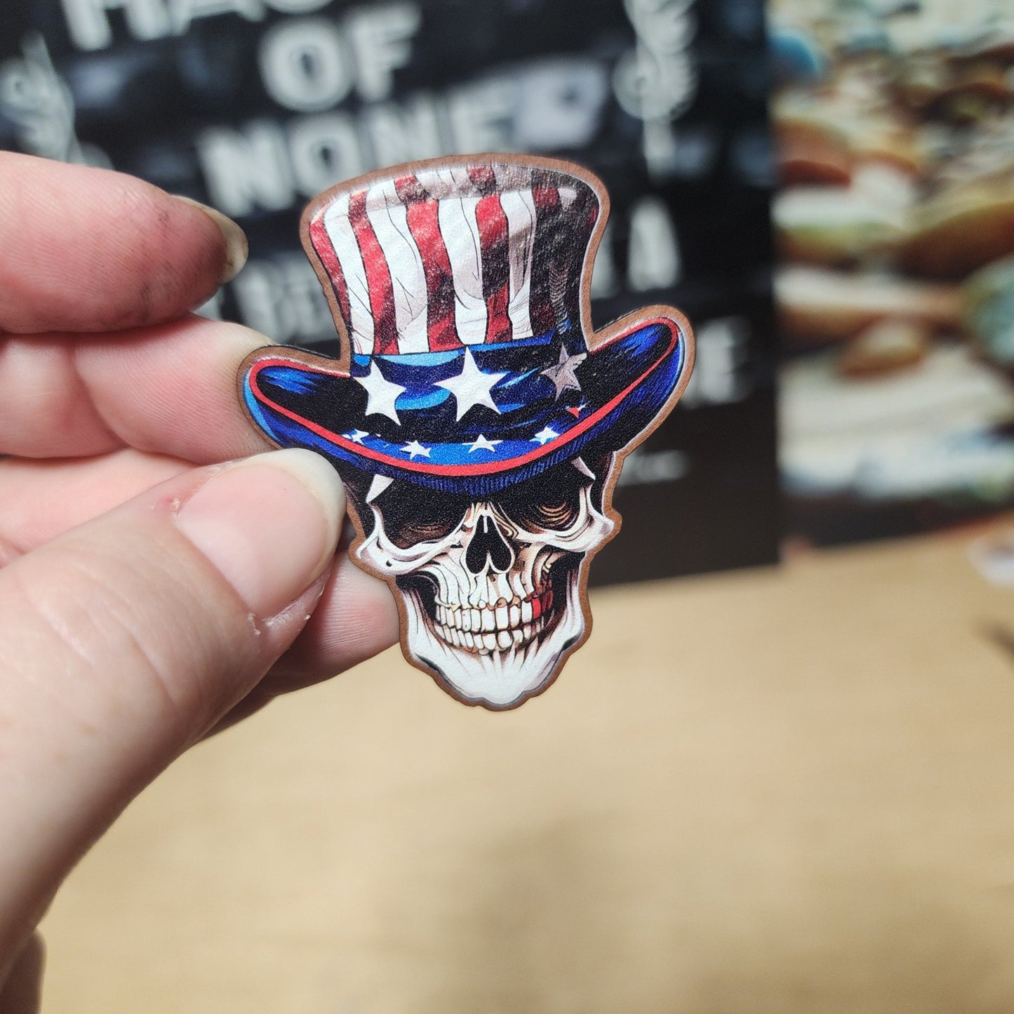 Patriotic Skull UV Printed Leatherette Hat Patch - MR01 - LoneStar Adhesive