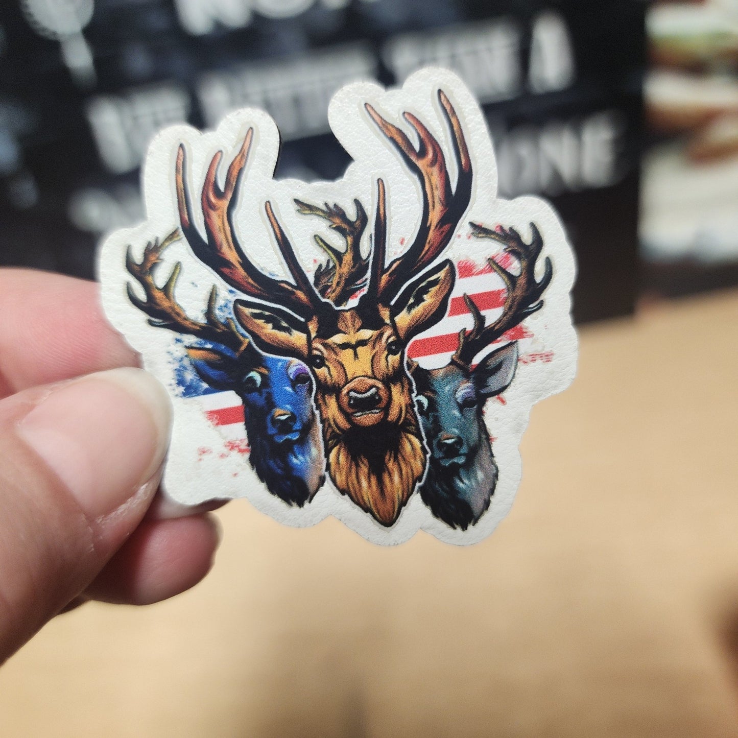 Patriotic Stag Trio Design UV Printed Leatherette Hat Patch - MR01 - LoneStar Adhesive