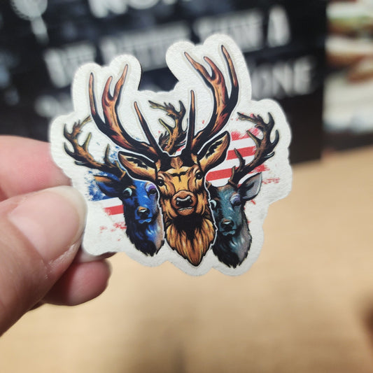 Patriotic Stag Trio Design UV Printed Leatherette Hat Patch - MR01 - LoneStar Adhesive