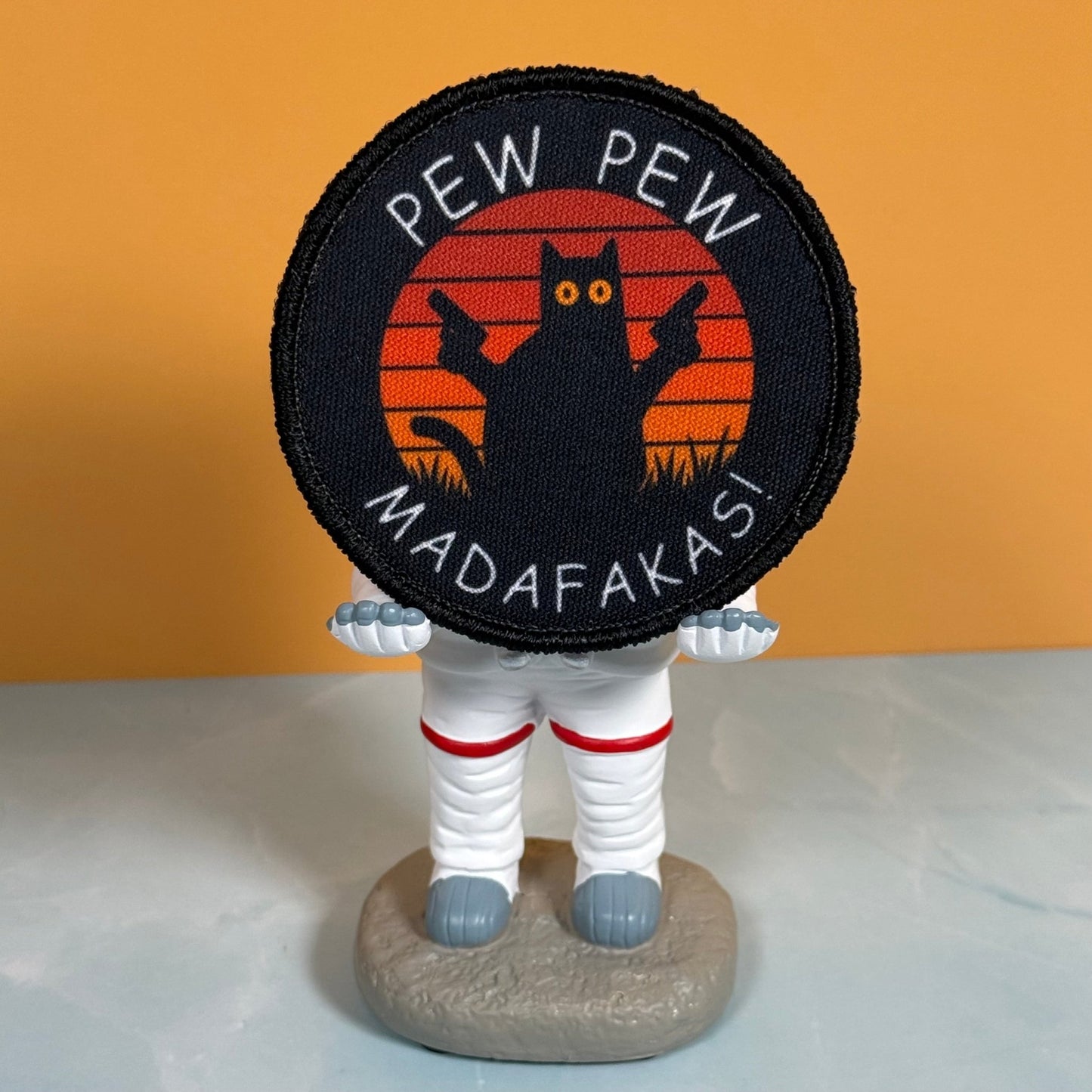 Pew Pew Madafakas Funny Cat Morale Patch, 3" Round | Made in USA | VELCRO® Brand Hook Backing - LoneStar Adhesive