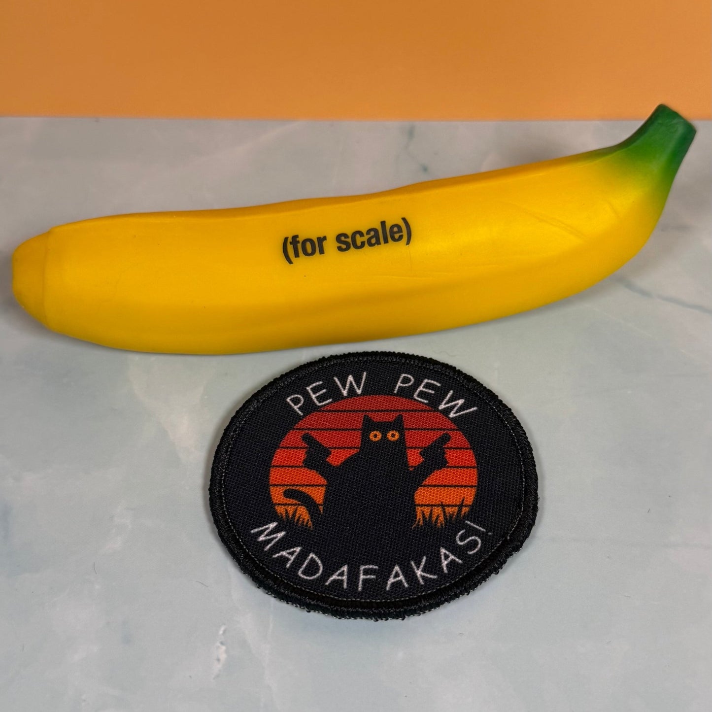 Pew Pew Madafakas Funny Cat Morale Patch, 3" Round | Made in USA | VELCRO® Brand Hook Backing - LoneStar Adhesive