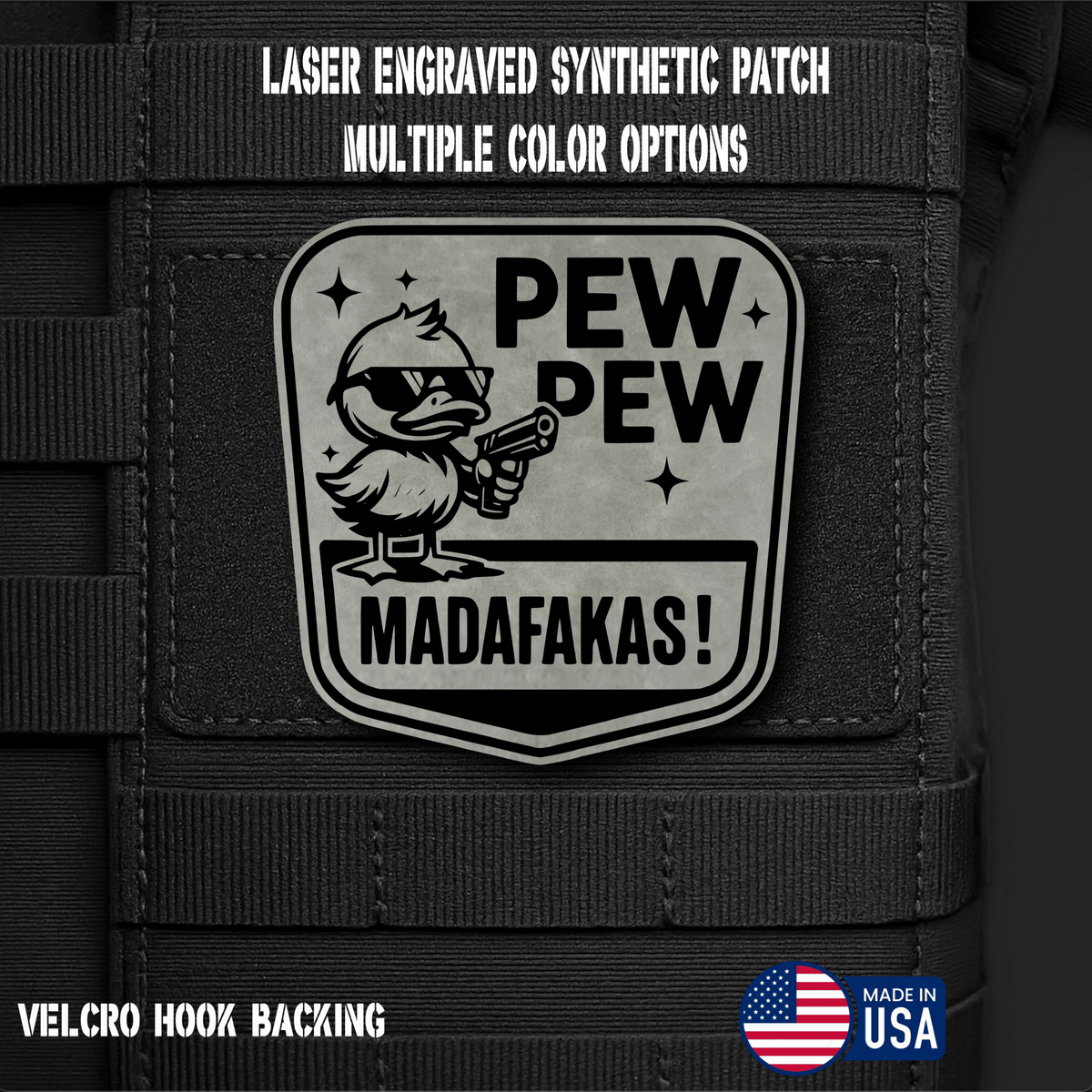 Pew Pew Madafakas Funny Morale Patch | Made in USA | VELCRO® Brand Hook Backing - LoneStar Adhesive