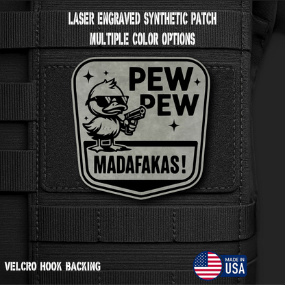 Pew Pew Madafakas Funny Morale Patch | Made in USA | VELCRO® Brand Hook Backing - LoneStar Adhesive