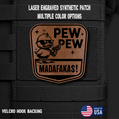 Pew Pew Madafakas Funny Morale Patch | Made in USA | VELCRO® Brand Hook Backing - LoneStar Adhesive